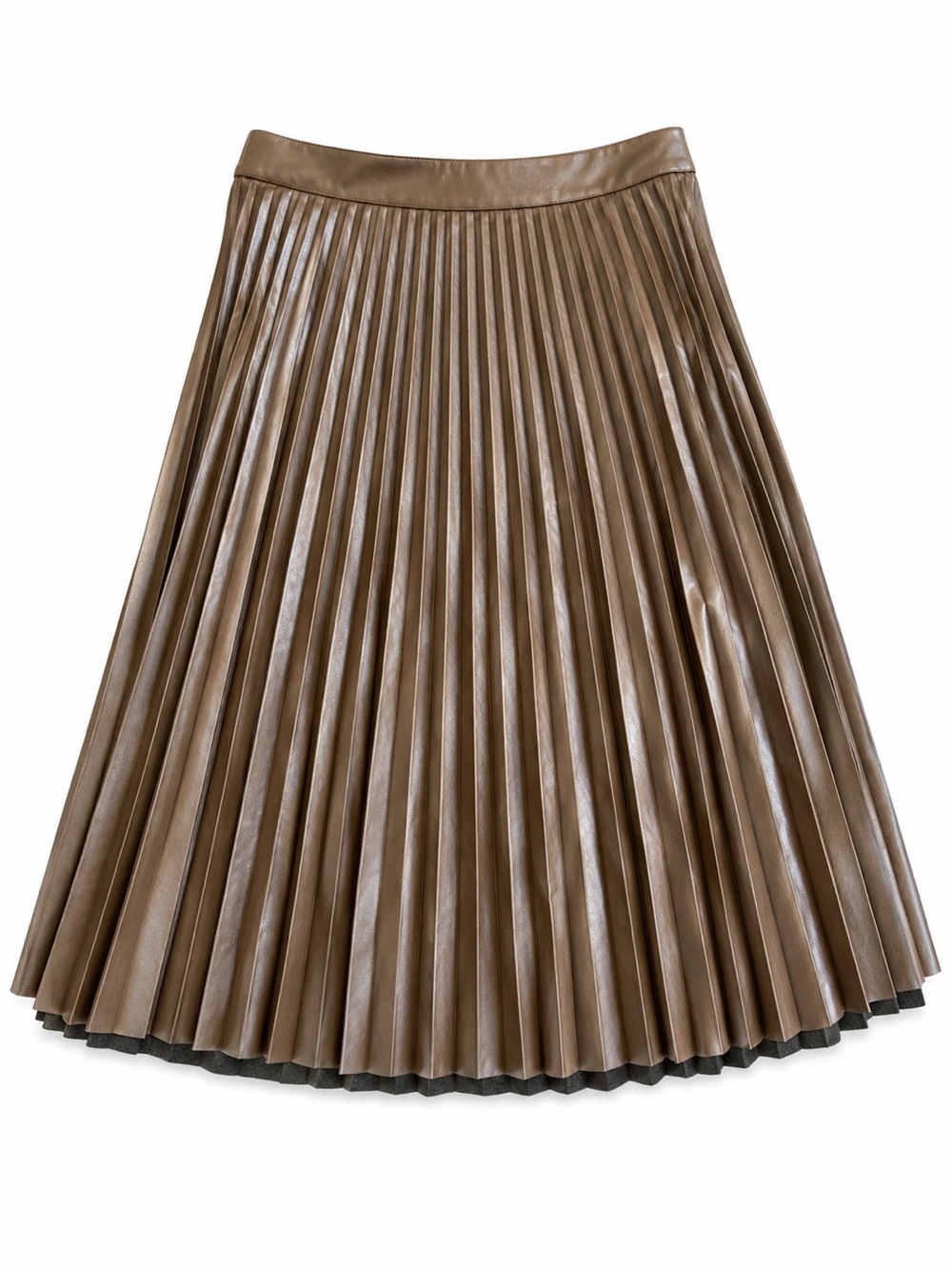 Lulus Go Time Vegan Leather Pleated Midi Skirt Dark Brown M